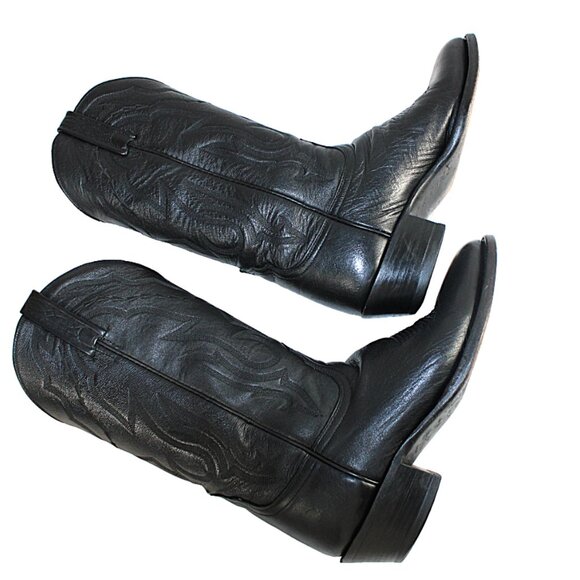 Lucchese 2000 Black Leather Western Embossed Mid-Calf Boot, Size 9 (D) - Picture 6 of 12